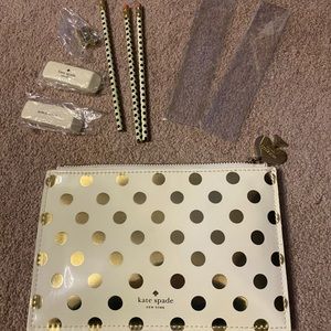 Kate Spade pencil case Creme with Gold Poka Dot accents. New without tags.